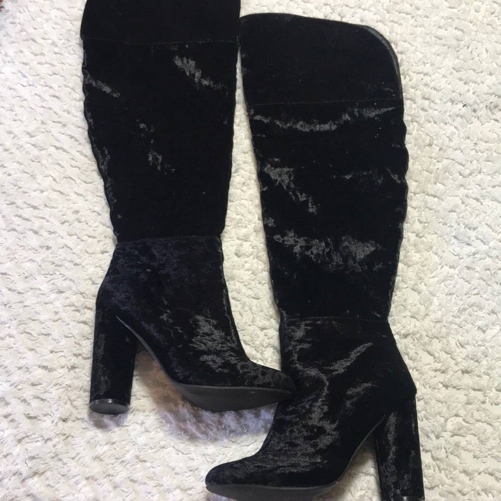 Black Tall crushed velvet boots